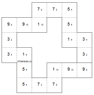 template for square tetraflexagon with generating sequence (PP'BtBt'BbBb'>)x2
